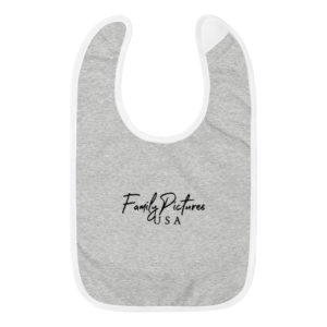 Family Pictures USA logo on a baby bib