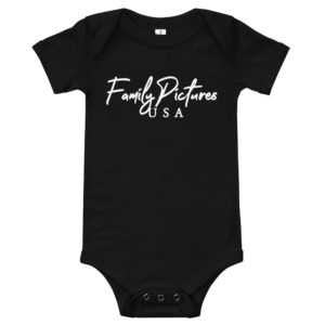Family Pictures USA logo on a baby onesie