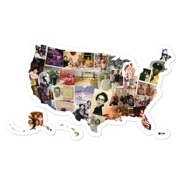 Large Sticker of a collage of photos in the shape of the United States.